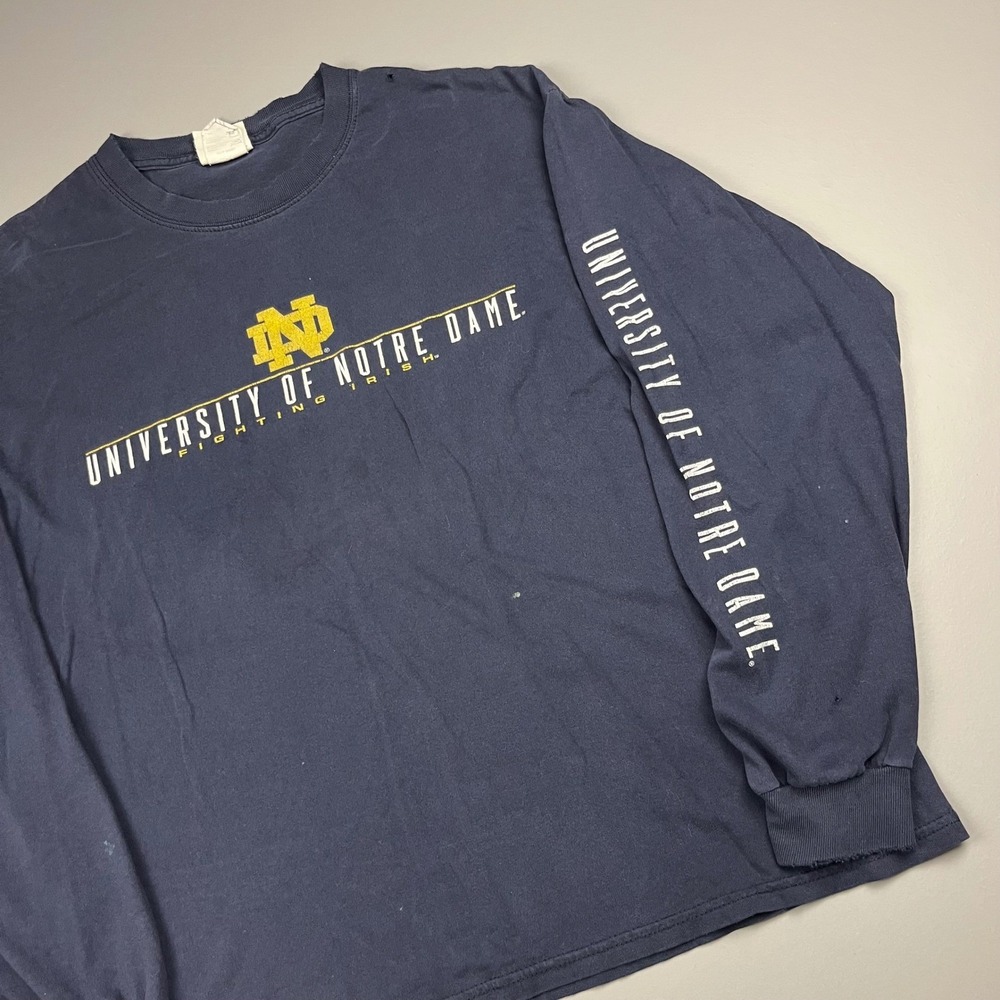 Briar Creek Notre Dame T-Shirt Mens Large Navy Long Sleeve Distressed Vintage